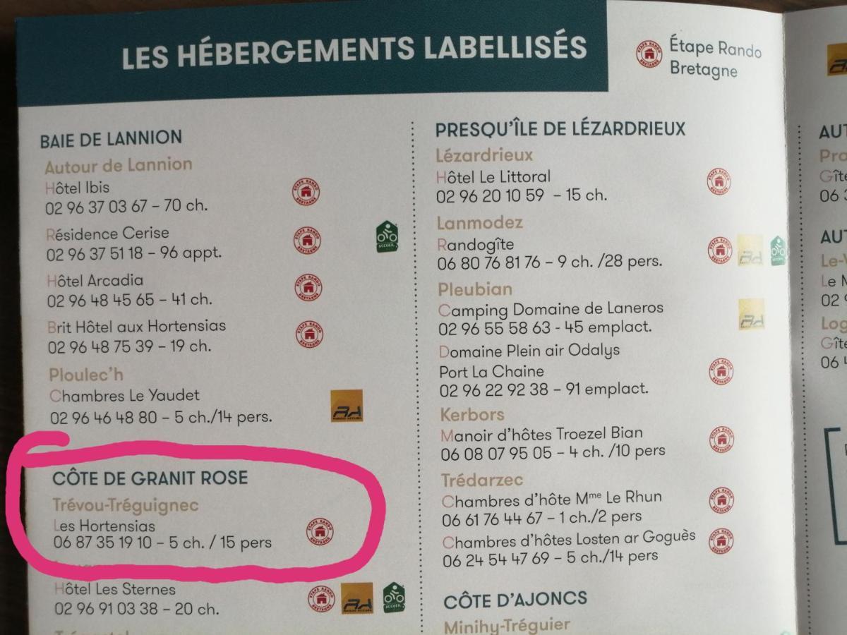 Les Hortensias Gr 34 - Chambres D'Hotes Trevou-Treguignec Экстерьер фото